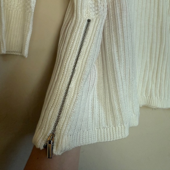 New York & Co Cream Ribbed Zippered Pullover Lightweight Sweater 3/4 Sleeve XS - Picture 2 of 7